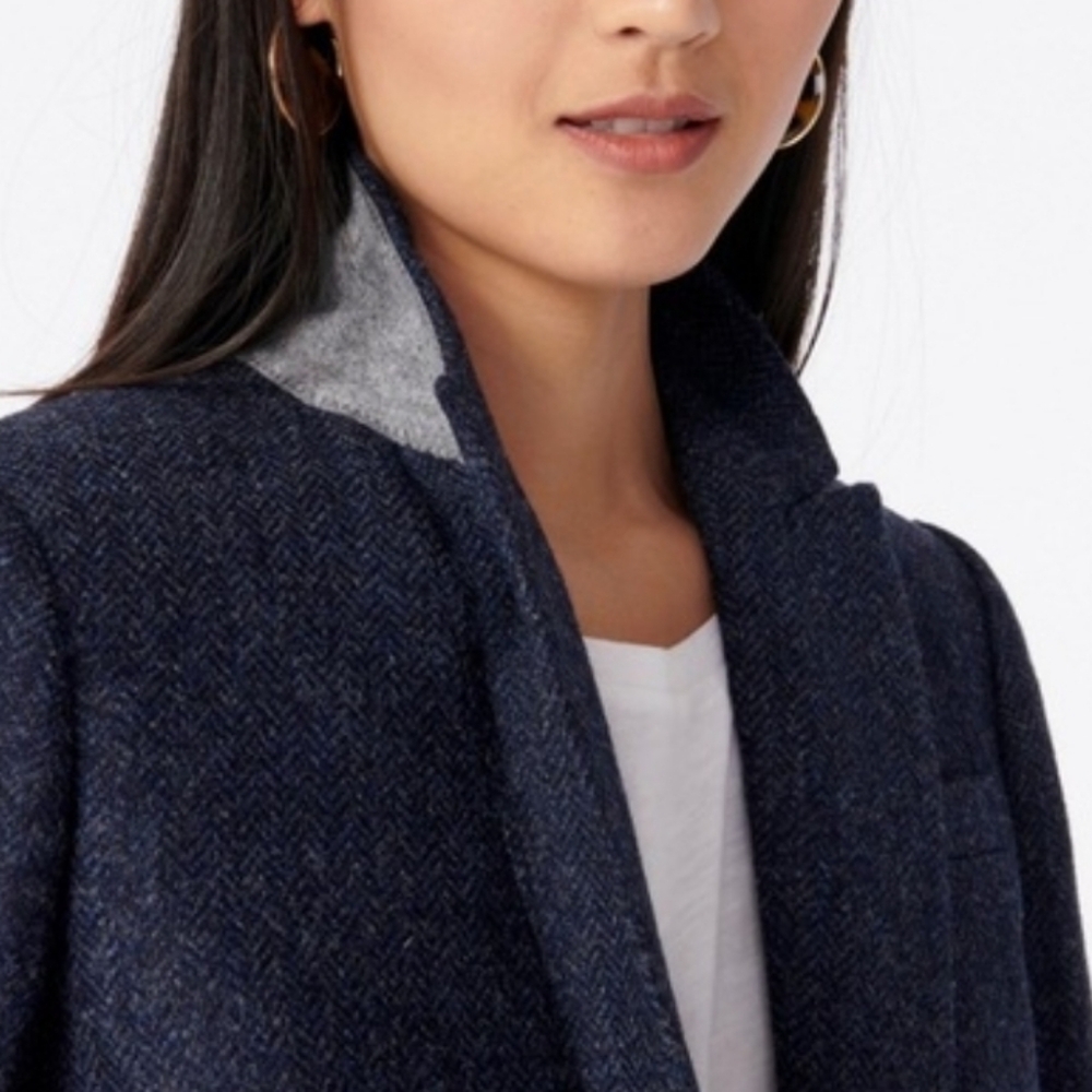 J. Crew‎ Long Parke Blazer In Navy Herringbone English Wool - Picture 3 of 16